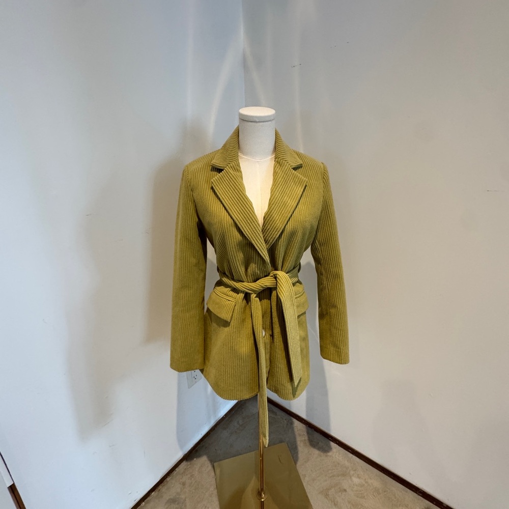 Papaya Mustard Women's Belted Blazer